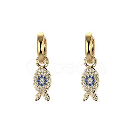 Fish 925 Sterling Silver Micro Pave Cubic Zirconia Leverback Earrings for Woman EJEW-Q384-03G-1