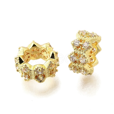 Wave Edge Rondelle Brass Micro Pave Cubic Zirconia European Beads KK-K300-07B-G-1