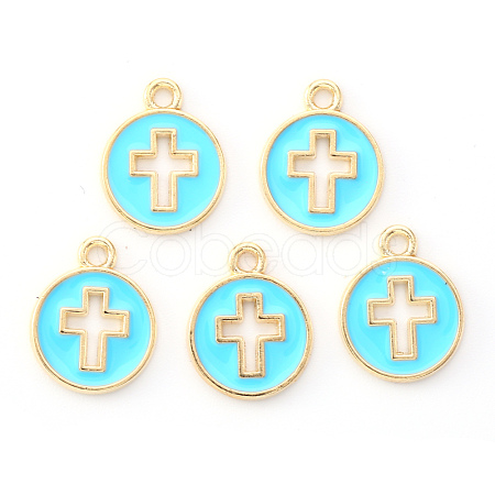Light Gold Plated Alloy Enamel Pendants X-ENAM-R136-18D-1