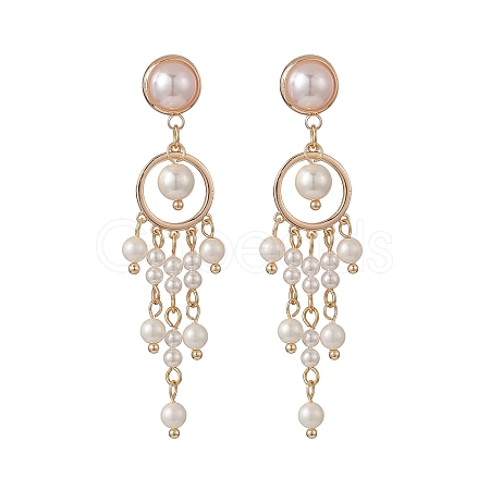 Shell Pearl Beaded Tassel Chandelier Earrings EJEW-TA00218-1