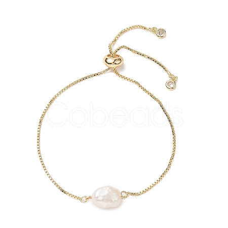 Oval Natural Pearl Beaded Slider Bracelet BJEW-JB09315-02-1