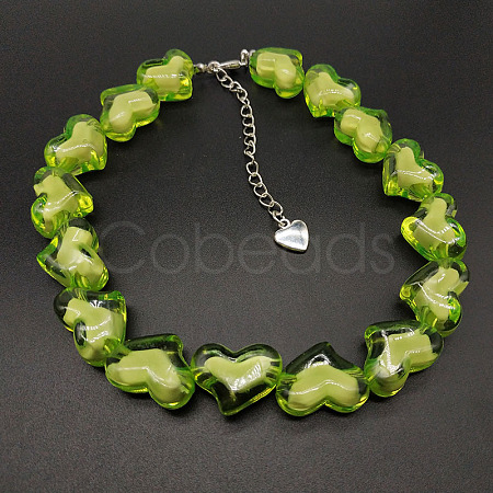 Valentine's Day Acrylic Bead in Bead Heart Beaded Necklaces with Alloy End Chains FS-WG4CF83-06-1