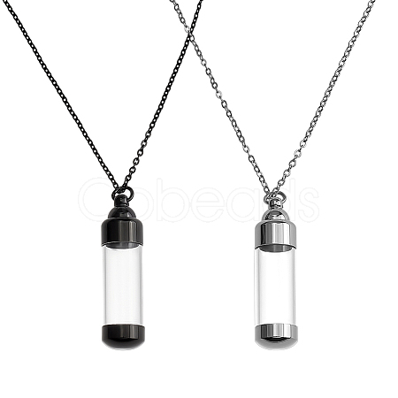 2Pcs 2 Styles Clear Acrylic Column Perfume Bottle Necklaces NJEW-PH0001-38-1