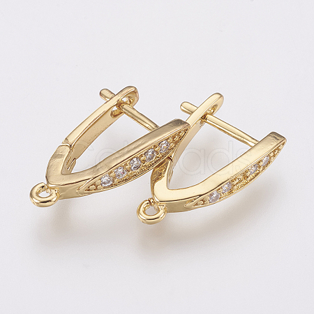 Brass Micro Pave Cubic Zirconia Hoop Earring Findings with Latch Back Closure LS-ZIRC-K075-30G-1
