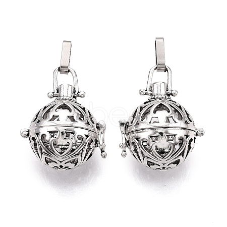 Rack Plating Brass Cage Pendants KK-S751-034AS-1