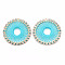 Brass Rhinestone Pendants, with Polyester Thread, Flat Round, Light Gold, Crystal, Sky Blue, 31x30x2mm, Hole: 1.5mm