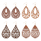 ANATTASOUL 4 Pairs 4 Styles Natural Wood Hollow Out Teardrop Dangle Earrings, Iron Jewelry for Women, Mixed Color, 92~101mm, Pin: 0.8mm, 1 Pair/style