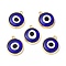 Handmade Lampwork Pendants, with Golden Tone Brass Findings, Cadmium Free & Lead Free, Evil Eye, Blue, 16x13.5x3mm, Hole: 1.4mm