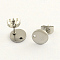 Non-Tarnish 304 Stainless Steel Stud Earring Findings, with Flat Plate and Ear Nuts, Flat Round, Stainless Steel Color, 8mm, Hole: 1.5mm, pin: 0.8mm