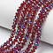 Electroplate Glass Beads Strands, Half Plated, Blue Plated, Faceted, Rondelle, Dark Red, 4x3mm, Hole: 0.4mm, about 123~127pcs/strand, 16.5~16.9 inch(42~43cm)