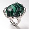 Adjustable Oval Brass Malachite Wide Band Rings, 17mm, Tray: 28x22mm