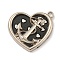 Alloy Pendants, with Imitation Leather, Platinum, Heart, Black, 31x32x4mm, Hole: 3mm