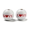 Printed Wood Beads, Valentine's Day Round Beads, WhiteSmoke, Word, 16mm, Hole: 3~4.4mm