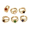 Round Natural Mixed Stone Finger Rings, Sun Golden Tone 304 Stainless Steel Cuff Rings for Women, 9.5mm, Inner Diameter: Adjustable