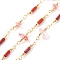 Handmade Brass & Synthetic Cherry Quartz Glass & Glass Tube Beaded Chain for Necklaces Bracelets Making, Long-Lasting Plated, Soldered, with Spool, Golden, Link: 19~20x2.5~10mm, about 16.40 Feet(5m)/Roll