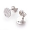 Non-Tarnish 304 Stainless Steel Ear Stud Findings, with Ear Nuts/Earring Backs and Hole, Textured Flat Round with Cross Grain, Stainless Steel Color, 8mm, Hole: 1.2mm, Pin: 0.8mm