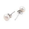 Natural Pearl Round Bead Stud Earrings EJEW-E298-01C-01P-2