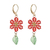 304 Stainless Steel Flower with Leaf Leverback Earrings EJEW-MZ00456-3