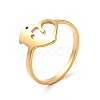 Ion Plating(IP) 201 Stainless Steel Heart with Dolphin Finger Ring for Valentine's Day RJEW-G266-25G-3