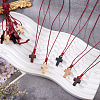 60Pcs 5 Colors Wood Cross Pendant Waxed Polyester Cord Necklaces NJEW-NB00011-4