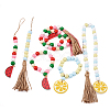 Crafans 6Pcs 6 Style Wood & Fringed Beaded Pendant Decoration HJEW-CF0001-15-9