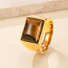 304 Stainless Steel and Natural Tiger Eye Finger Rings FS-WGCBD79-03-1