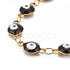 Enamel Oval with Evil Eye Link Chains Bracelet BJEW-P271-04G-3