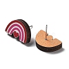 Valentine's Day Theme Printing Wood Stud Earrings for Women EJEW-B029-05-2