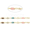 Natural Mixed Gemstone Column & Clear Cubic Zirconia Flat Round Link Chain CHC-G017-01G-2