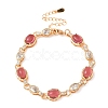 Brass Micro Pave Clear Cubic Zirconia Oval Link Bracelets for Women BJEW-F503-01G-3