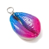 Spray Painted Natural Cowrie Shell Deep Sky Blue Pendants PALLOY-JF04260-01-4