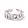 Rectangle Cubic Zirconia Open Cuff Ring RJEW-P035-07G-01-2