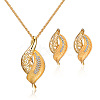 Leaf Alloy Rhinestone Pendant Necklaces & Stud Earrings Sets FS-WG55378-01-4