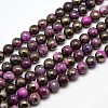 Electroplate Gemstone Natural Pyrite Round Beads Strands G-L129-8mm-02-1