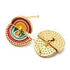 Real 18K Gold Plated Brass Rainbow Dangle Stud Earrings with Enamel KK-C026-13G-2