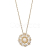 Natural Mashan Jade & Glass Seed Beaded Flat Round Pendant 304 Stainless Steel Cable Chain Necklaces NJEW-MZ00129-02-1
