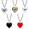 5Pcs 5 Colors Heart Glass Pendant Necklaces Set with Waxed Cord for Women NJEW-FI0001-05-1