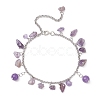 304 Stainless Steel Natural Amethyst Chips Charm Bracelets BJEW-JB12376-02-2