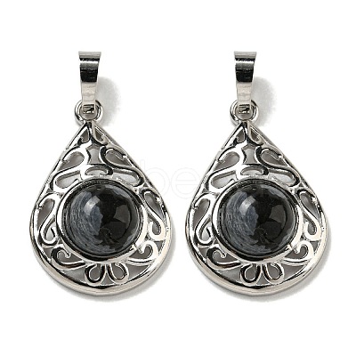 Natural Black Silk Stone Pendants G-Q158-05P-11-1