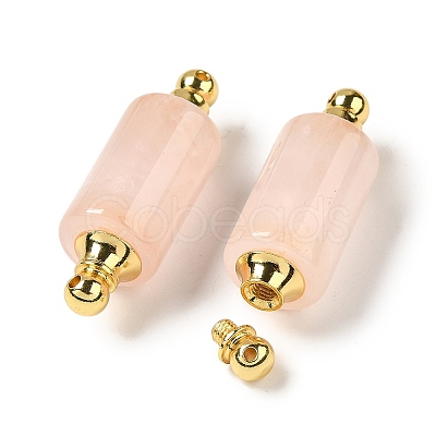 Natural Rose Quartz Connector Charms G-Z039-01G-03-1