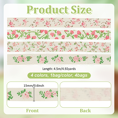 4Bags 4 Colors Printed Artificial Silk Ribbons OCOR-MA0001-82A-1