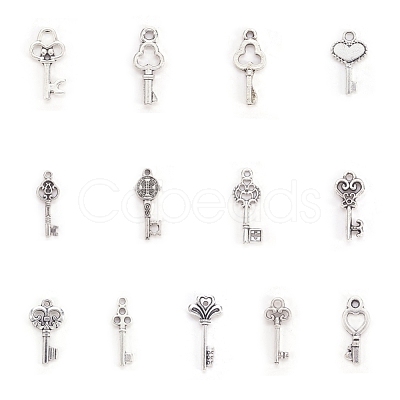 Tibetan Style Alloy Key Pendants TIBEP-X0001-02-AS-1