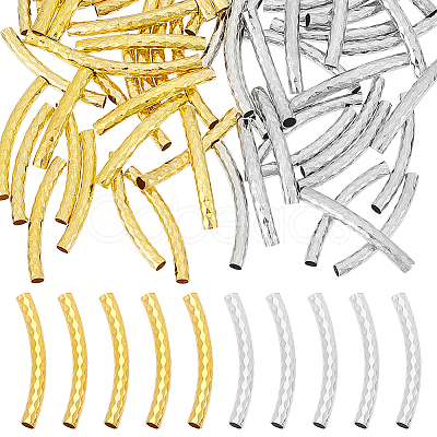 60Pcs 2 Colors Brass Curved Tube Beads KK-UN0004-25-1