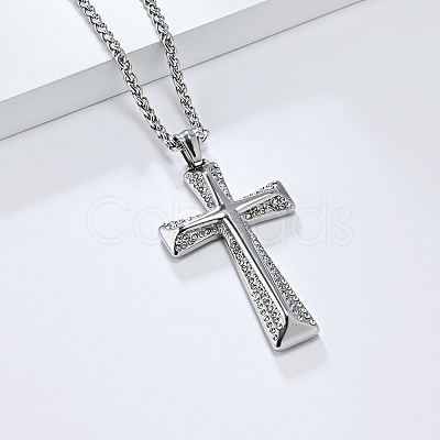 Cross Stainless Steel Crystal Rhinestone Pendant Necklaces FS-WG08269-01-1