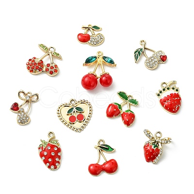 28Pcs 14 Styles Zinc Alloy Rhinestone Fruit Pendants FIND-CJ0004-95-1