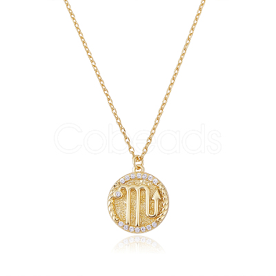 925 Sterling Silver 12 Constellation Necklace Gold Horoscope Zodiac Sign Necklace Round Astrology Pendant Necklace with Zircons Birthday Jewelry Gift for Women Men JN1089J-1