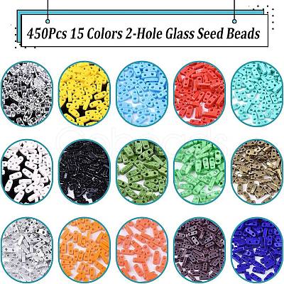 450Pcs 15 Colors 2-Hole Glass Seed Beads SEED-FH0001-07A-1