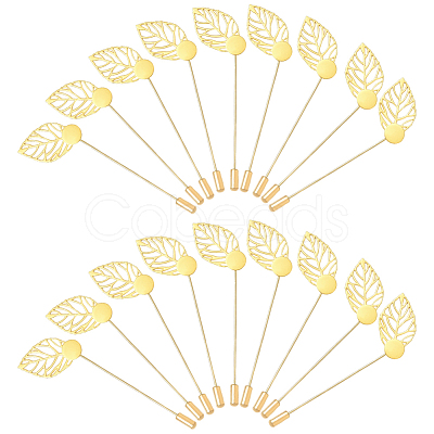 60Pcs Leaf Stainless Steel Round Tray Stick Lapel Pins JEWB-SC0001-75C-1