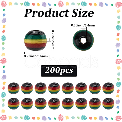 200Pcs Opaque Resin Stripe Beads RESI-SP0001-54A-1