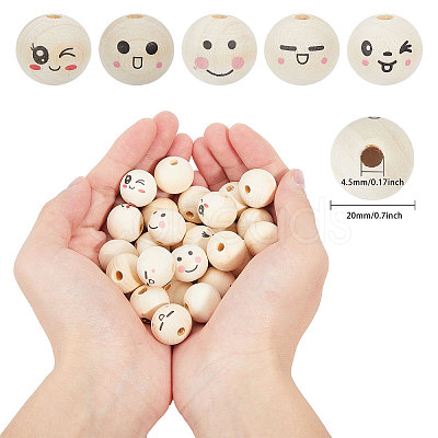 60Pcs 6 Styles Unfinished Natural Wood Printed Beads WOOD-GL0001-13A-1
